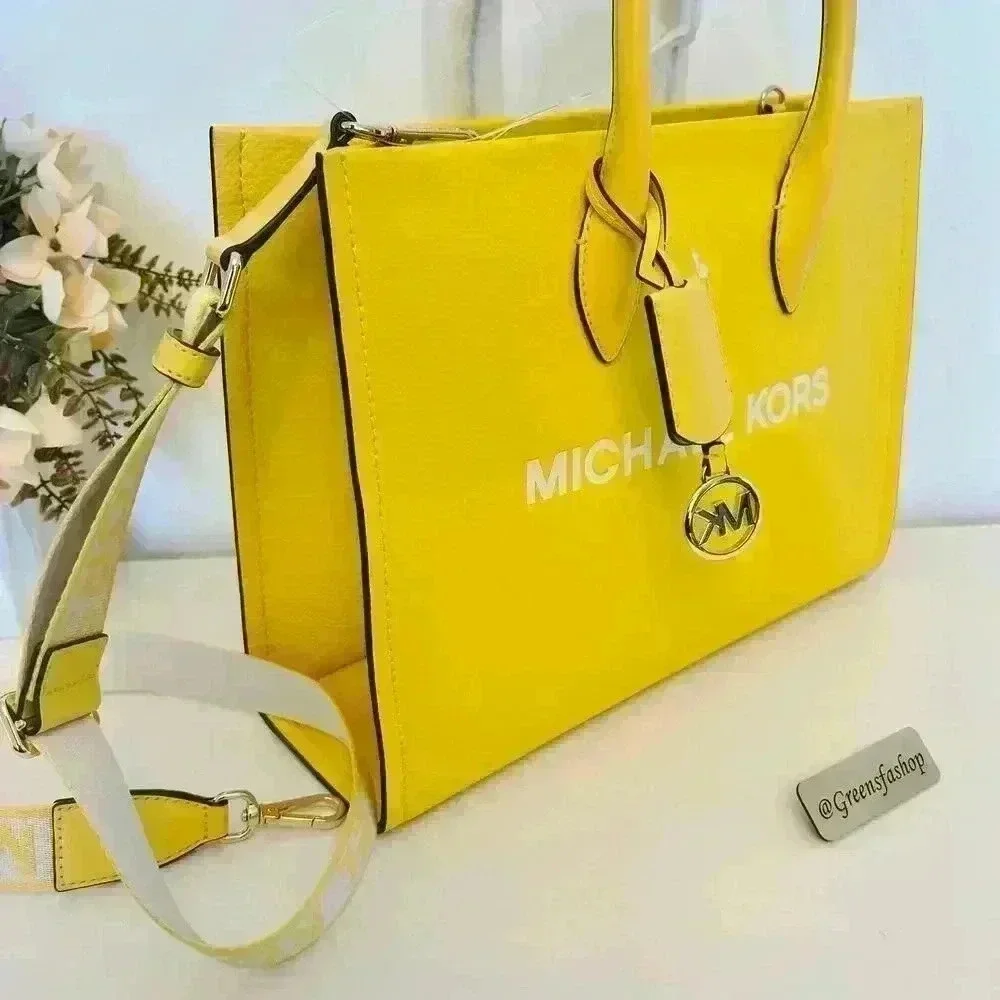 Michael Kors Medium Mirella Leather Tote Shoulder Purse Golden Yellow - Picture 4 of 9